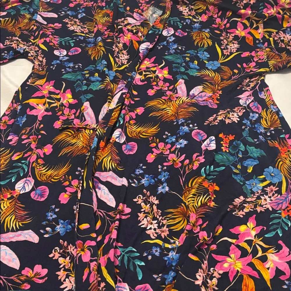 Soma Cool Nights kimono-style wrap robe Blooming Tropical Navy pattern SZ L/XL - Picture 8 of 11